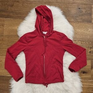 Vintage Red Zip-Up Hoodie with Hood